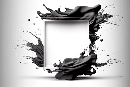 Black frame with splashes of liquid. 3d rendering, 3d illustration.の素材