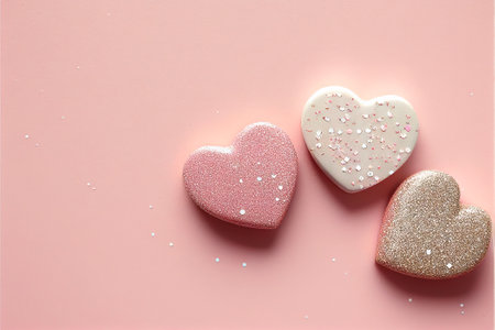 Valentine's day background. Pink and white hearts on pink background. mock up template for production presentationの写真素材
