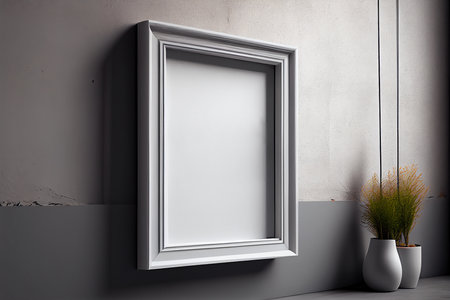 Blank picture frame in modern interior. Mock up, 3D Rendering Mock up template for product presentationの写真素材
