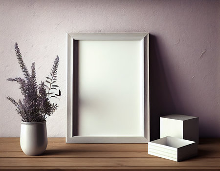 Blank picture frame mockup in interior background. 3D renderingの写真素材