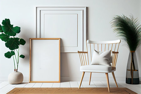 Mock up poster frame in interior background, 3d render illustration