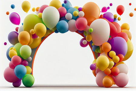 Abstract arch background with colorful balloons and arch. Mock up for product presentation