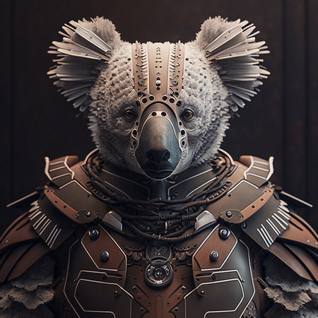 Portrait of a bear in a medieval armor. 3d illustration.の素材