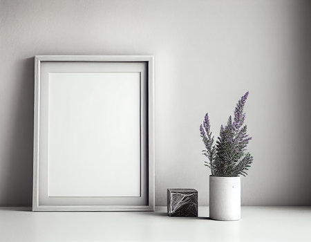 Mock up poster frame in modern interior background. 3d renderの素材