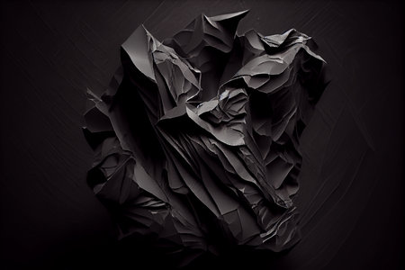 crumpled paper on black background, crumpled paper background mock up template for product presentationの素材