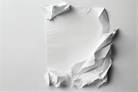 White crumpled paper with space for text on white background.の写真素材