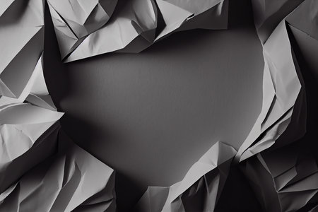 crumpled paper on black background with space for text or imageの写真素材