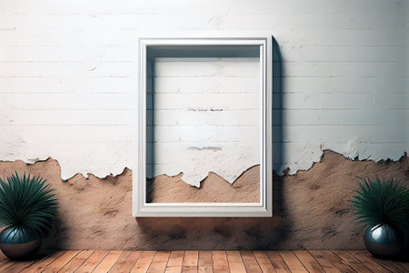 Blank white picture frame hanging on the wall. 3d renderingの写真素材
