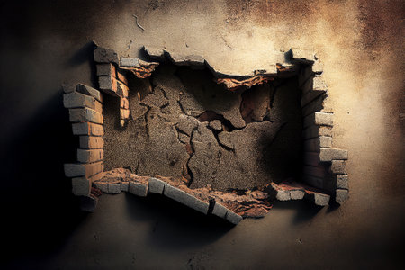 Broken brick wall with a hole in it. 3d renderingの写真素材