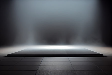 Empty stage with spotlights in the dark. 3D rendering.の写真素材