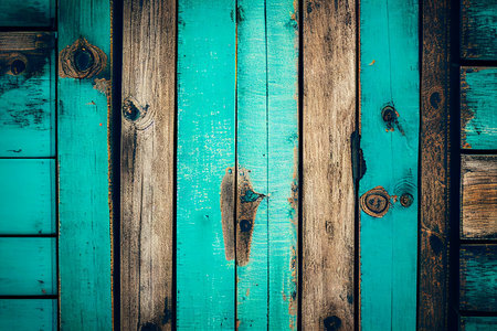 Old wooden background or texture. Blue painted wooden planks wall.の素材
