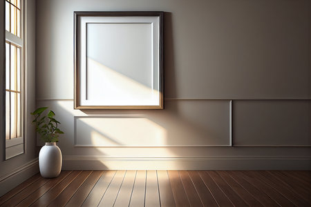 Empty room interior with empty frame on the wall, 3d renderの素材