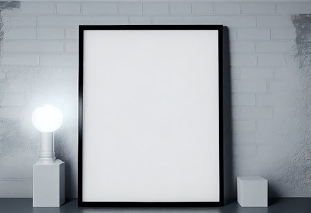 Mock up poster frame in modern interior background. 3d renderの写真素材