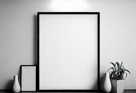 Mock up poster frame on the white wall. 3d renderingの写真素材