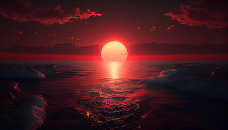 beautiful sunset in the sea, 3d rendering, computer digital imageの素材
