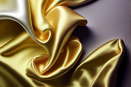 Golden satin fabric on grey background. Clipping path included.の素材