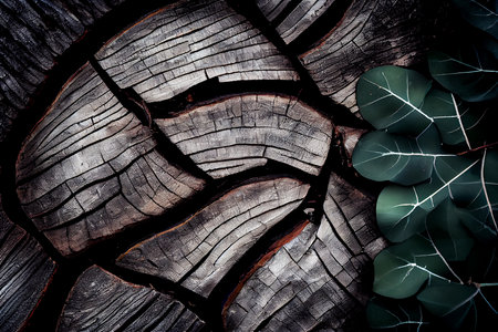 Eucalyptus leaves on old wood background. Toned.