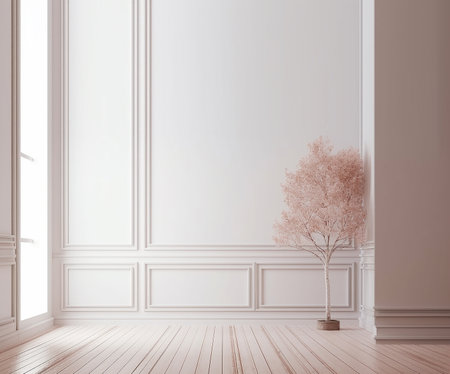 White wall in classic interior with a tree. 3d render.の写真素材