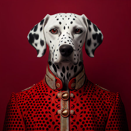 Realistic lifelike dalmatian dog puppy in dapper high end luxury formal suit and shirt, commercial, editorial advertisement, surreal surrealismの素材
