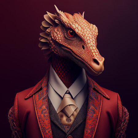 Realistic lifelike dragon in dapper high end luxury formal suit and shirt, commercial, editorial advertisement, surreal surrealismの素材