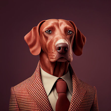 Realistic lifelike dog in dapper high end luxury formal suit and shirt, commercial, editorial advertisement, surreal surrealismの素材