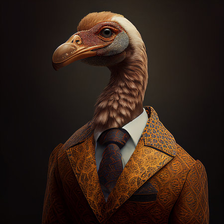 Realistic lifelike vulture in dapper high end luxury formal suit and shirt, commercial, editorial advertisement, surreal surrealismの素材
