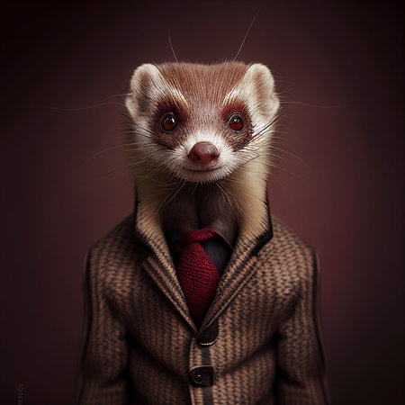 Realistic lifelike ferret in dapper high end luxury formal suit and shirt, commercial, editorial advertisement, surreal surrealismの素材
