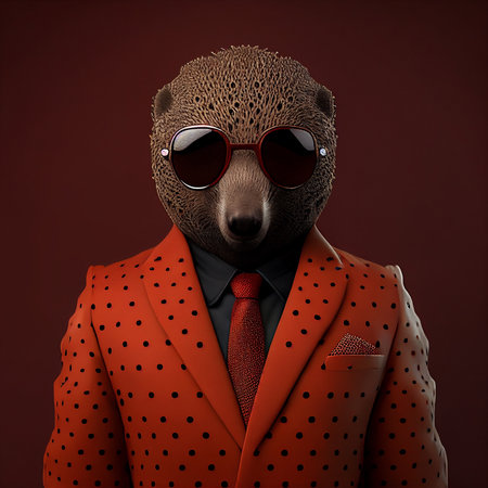 Realistic lifelike mole in dapper high end luxury formal suit and shirt, commercial, editorial advertisement, surreal surrealismの素材