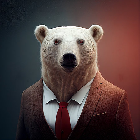 Realistic lifelike polar bear in dapper high end luxury formal suit and shirt, commercial, editorial advertisement, surreal surrealismの素材