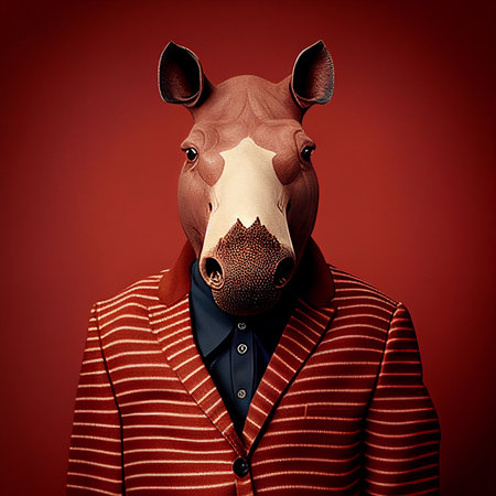 Realistic lifelike tapir in dapper high end luxury formal suit and shirt, commercial, editorial advertisement, surreal surrealismの素材