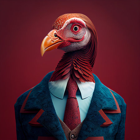 Realistic lifelike bird in dapper high end luxury formal suit and shirt, commercial, editorial advertisement, surreal surrealismの素材