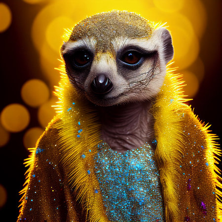 Realistic lifelike lemur in disco neon glitter bright outfits, commercial, editorial advertisement, surreal surrealismの素材