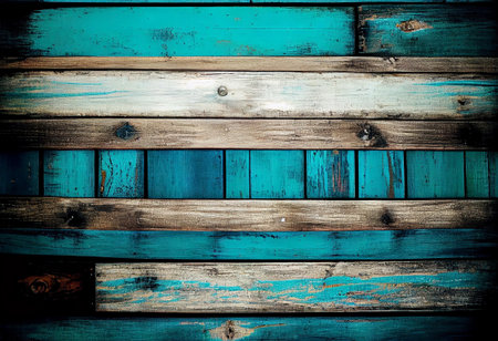 Creative texture composition. Texture of vintage wood board old style with flaking turquoise paints...