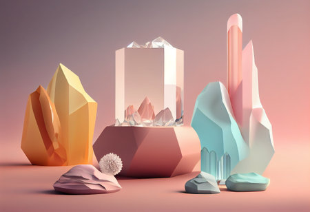 3d render, abstract background, geometric shapes, pastel colorsの写真素材