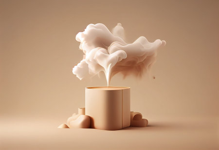 3d render of podium for product display with clouds in the airの写真素材