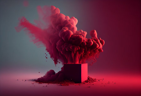 Open box with red smoke on a dark background. 3d renderingの写真素材