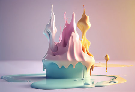 Colorful paint splashing on the surface of the liquid. 3d rendering