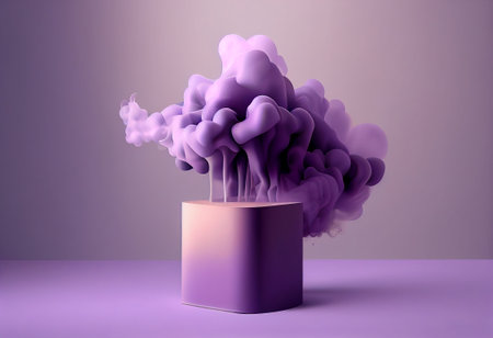 Purple abstract smoke on a podium. 3d rendering, 3d illustration.