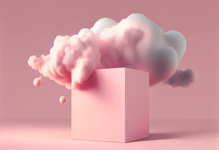 Abstract 3d rendering of white cloud with pink pedestal on pink background.の写真素材