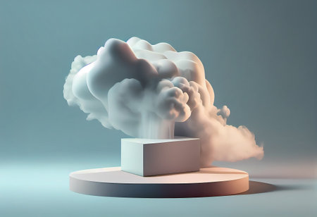 3d rendering of a pedestal with a cloud in the skyの写真素材