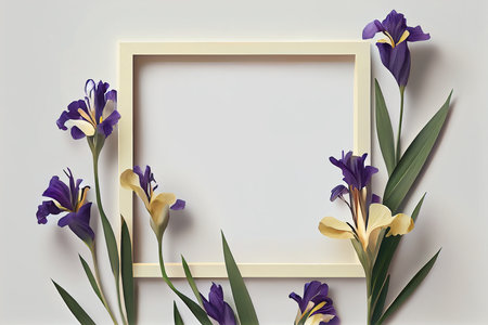 Frame with iris flowers on a white background. 3d renderingの写真素材