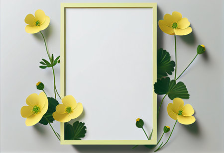 Flower frame with yellow flowers on white background. Vector illustration.