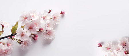 cherry blossom on white background with copy space, panoramic shot mockup template for product...