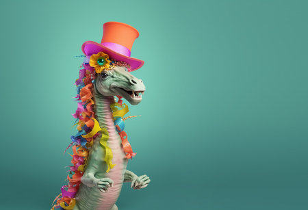 Creative animal concept. seahorse in party cone hat necklace bowtie outfit isolated on solid pastel background advertisement, copy text space. birthday party invite invitationの素材