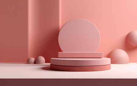 Pastel pink podium in minimalist concept background. With copy text space. Mock up template for product presentation	3D renderingの写真素材