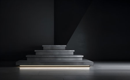 Abstract granite podium pedestal in minimalist dark concept background. With copy text space. Mock up template for product presentation. 3D renderingの写真素材