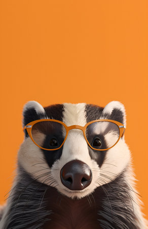Creative animal concept. badger in sunglass shade glasses isolated on solid pastel background, commercial, editorial advertisement, surreal surrealism.の素材