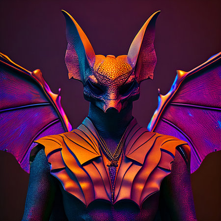 Realistic lifelike bat in fluorescent electric highlighters ultra-bright neon outfits, commercial, editorial advertisement, surreal surrealism. 80s Era comeback.の素材