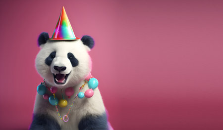 Creative animal concept. panda bear in sunglass shade glasses isolated on solid pastel background, commercial, editorial advertisement, surreal surrealismの素材