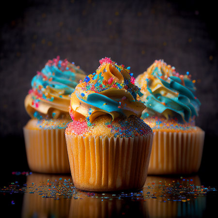 cupcakes with colorful frosting on a dark background. tinting. selective focusの写真素材